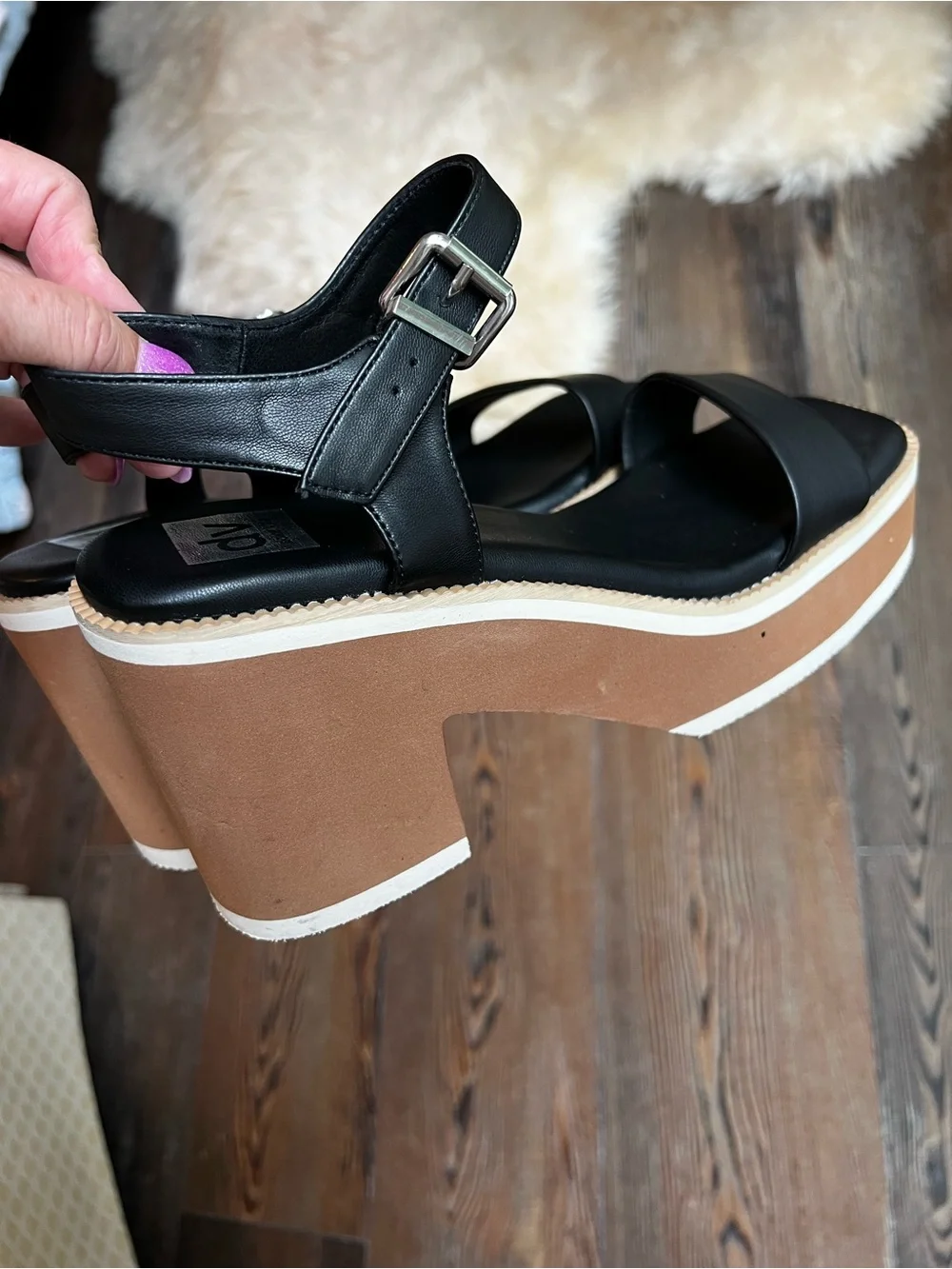 DV Dolce Vita Black Platform Block Heel Sandal with Ankle Strap size 8.5